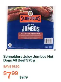 Voilà Schneiders Juicy Jumbos Hot Dogs All Beef 375 g offer