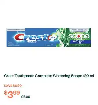 Voilà Crest Toothpaste Complete Whitening Scope 120 ml offer