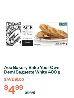 Voilà Ace Bakery Bake Your Own Demi Baguette White 400 g (frozen) offer