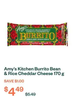 Voilà Amy's Kitchen Burrito Bean & Rice Cheddar Cheese 170 g (frozen) offer