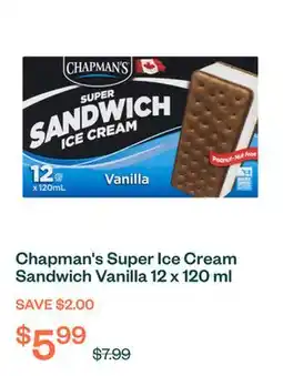 Voilà Chapman's Super Ice Cream Sandwich Vanilla 12 x 120 ml offer