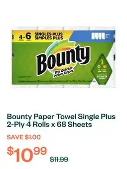 Voilà Bounty Paper Towel Single Plus 2-Ply 4 Rolls x 68 Sheets offer