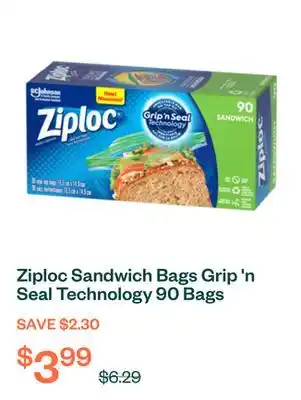 Voilà Ziploc Sandwich Bags Grip 'n Seal Technology 90 Bags offer