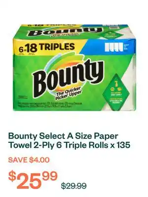 Voilà Bounty Select A Size Paper Towel 2-Ply 6 Triple Rolls x 135 Sheets offer