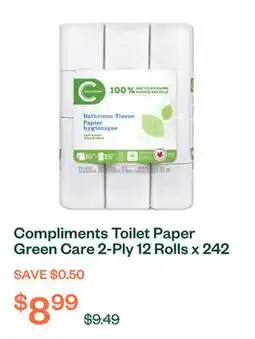 Voilà Compliments Toilet Paper Green Care 2-Ply 12 Rolls x 242 Sheets offer