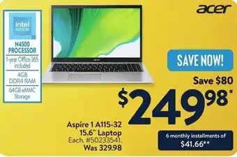 Walmart acer Aspire 1 A115-32 15.6" Laptop offer