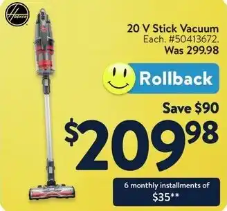 Walmart 20 V Stick Vacuum offer