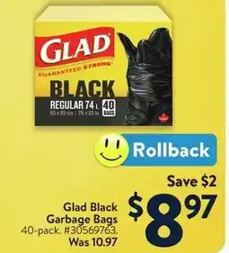 Walmart Glad Black Garbage Bags offer