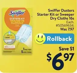 Walmart Swiffer Dusters Starter Kit or Sweeper Dry Cloths offer