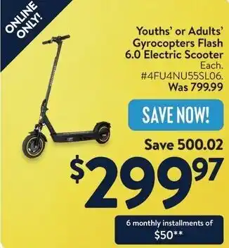 Walmart Youths' or Adults' Gyrocopters Flash 6.0 Electric Scooter offer