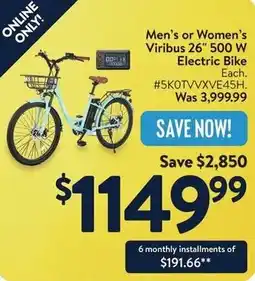 Walmart Men's or Women's Viribus 26" 500 W Electric Bike offer