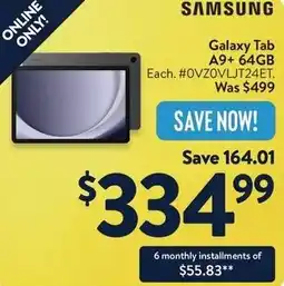 Walmart SAMSUNG Galaxy Tab A9+ 64GB offer