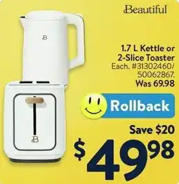 Walmart Beautiful 1.7 L Kettle or 2-Slice Toaster offer