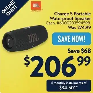 Walmart Charge 5 Portable Waterproof Speaker offer