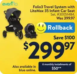 Walmart Evenflo Folio3 Travel System with LiteMax 35 Infant Car Seat offer