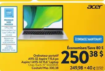 Walmart Acer Aspire 1 A115-32 15.6 Laptop offer