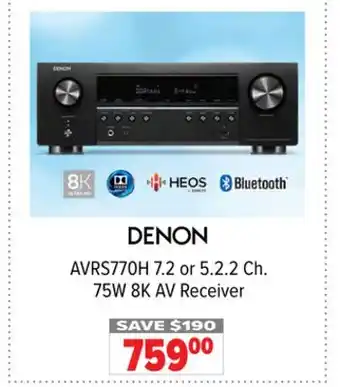 2001 Audio Video AVRS770H Denon 7.2 or 5.2.2 Ch. 75W 8K AV Receiver offer