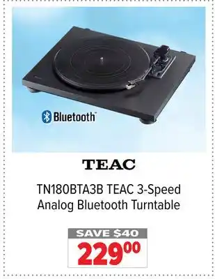 2001 Audio Video TN180BTA3B TEAC 3-Speed Analog Bluetooth Turntable offer