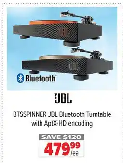 2001 Audio Video BTSSPINNER JBL Bluetooth Turntable with AptX-HD encoding offer