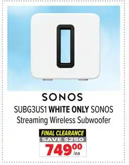 2001 Audio Video SUBG3US1 WHITE ONLY SONOS Streaming Wireless Subwoofer offer