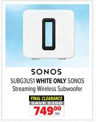 2001 Audio Video SUBG3US1 WHITE ONLY SONOS Streaming Wireless Subwoofer offer