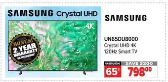 2001 Audio Video UN65DU8000 65 Crystal UHD 4K 120Hz Smart TV offer