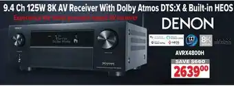 2001 Audio Video AVRX4800H DENON 9.4 Ch. 125W 8L AV Receiver With Dolby Atmos DTS:X & Built-in HEOS offer