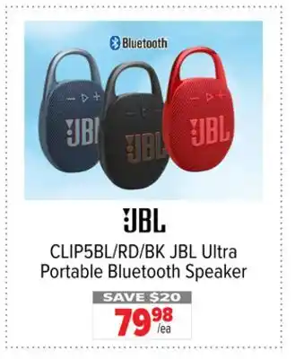 2001 Audio Video CLIP5BL/RD/BK JBL Ultra Portable Bluetooth Speaker offer