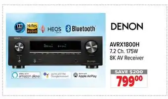 2001 Audio Video AVRX1800H Denon 7.2 Ch. 175W 8K AV Receiver offer