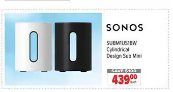 2001 Audio Video SUBM1US1BW Sonos Cylindrical Design Sub Mini offer