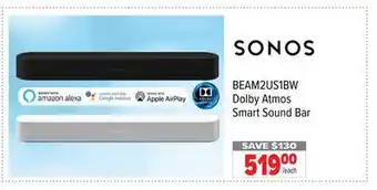 2001 Audio Video BEAM2US1BW Dolby Atmos Smart Sound Bar offer