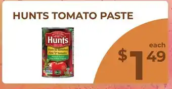 Food World Supermarket HUNTS TOMATO PASTE offer