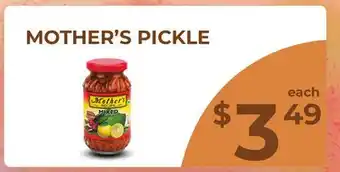 Food World Supermarket MOTHER'S PICKLE offer