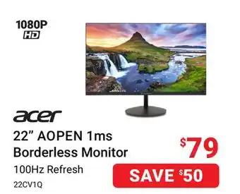 Visions Electronics acer 22 AOPEN 1ms Borderless Monitor offer