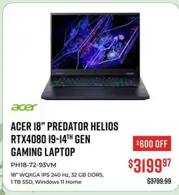 Canex ACER 18 PREDATOR HELIOS RTX4080 I9-14TH GEN GAMING LAPTOP offer