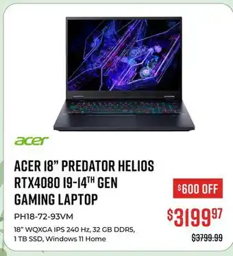 Canex ACER 18 PREDATOR HELIOS RTX4080 I9-14TH GEN GAMING LAPTOP offer