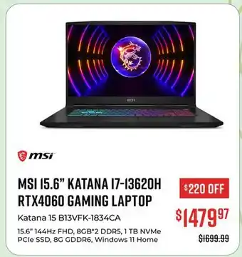 Canex MSI 15.6 KATANA I7-13620H RTX4060 GAMING LAPTOP offer