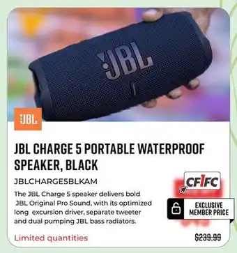 Canex JBL CHARGE 5 PORTABLE WATERPROOF SPEAKER, BLACK offer