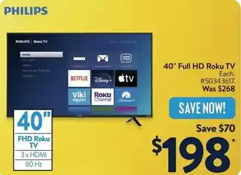 Walmart Philips 40" Full HD Roku TV offer