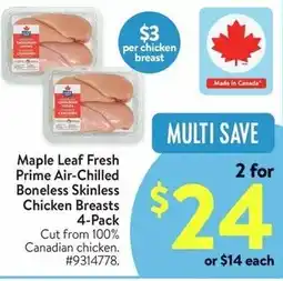 Walmart Maple Leaf Fresh Prime Air-Chilled Boneless Skinless Chicken Breasts offer