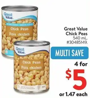 Walmart Great Value Chick Peas offer