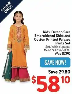 Walmart Kids' Dweep Sara Embroidered Shirt and Cotton Printed Palazzo Pants Set offer