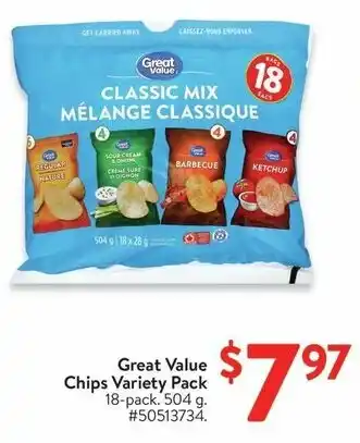 Walmart Great Value Chips Variety Pack offer