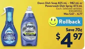 Walmart Dawn Dish Soap or Powerwash Dish Spray offer