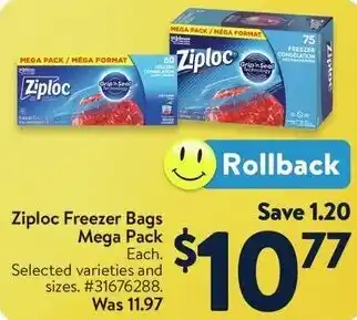 Walmart Ziploc Freezer Bags Mega Pack offer