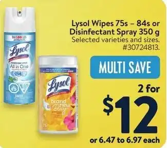 Walmart Lysol Wipes or Disinfectant Spray offer