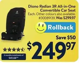 Walmart Diono Radian 3R All-in-One Convertible Car Seat offer