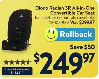 Walmart Diono Radian 3R All-in-One Convertible Car Seat offer