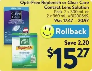 Walmart Opti-Free Replenish or Clear Care Contact Lens Solution offer