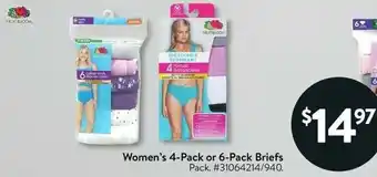 Walmart Women's 4-Pack or 6-Pack Briefs offer